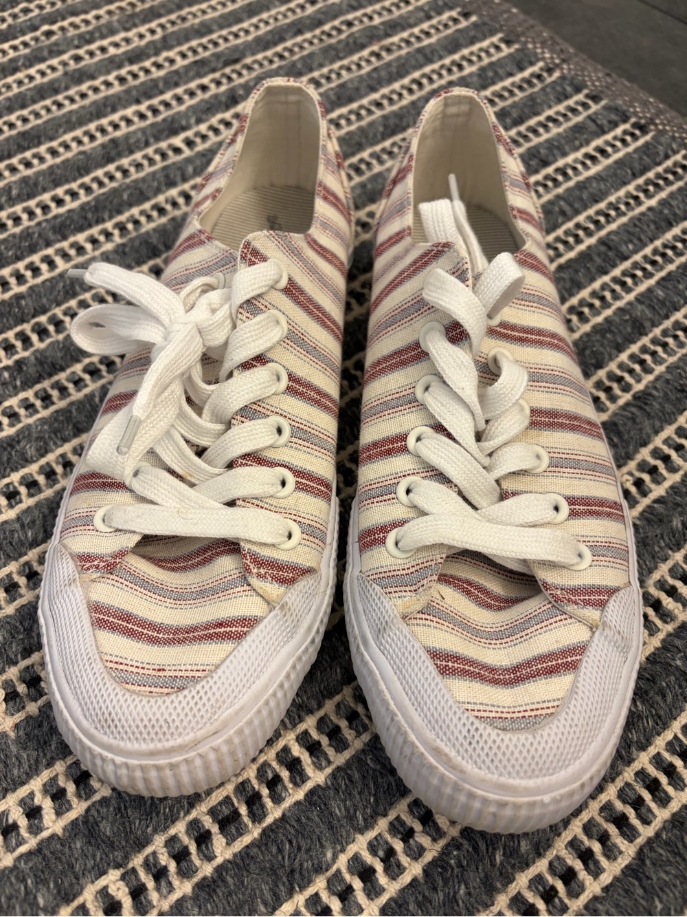 Cream and Red Striped Canvas Sneakers
